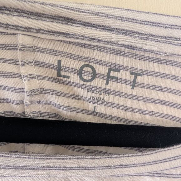 Loft Whisper White Cotton Striped Sweatshirt Tee Size Large - Picture 5 of 6
